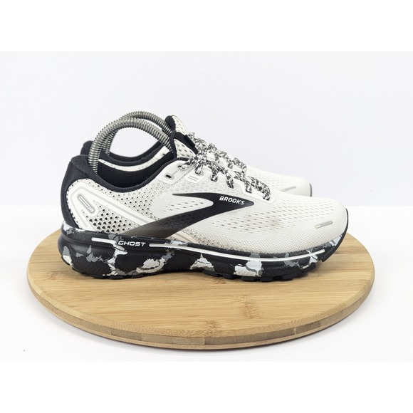 Brooks Ghost 14 White Black Camo Womans 8 Oreo Running Shoes Athletic Sneakers - Picture 1 of 13
